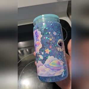 Blue Glitter Space-Themed Snowglobe Tumbler